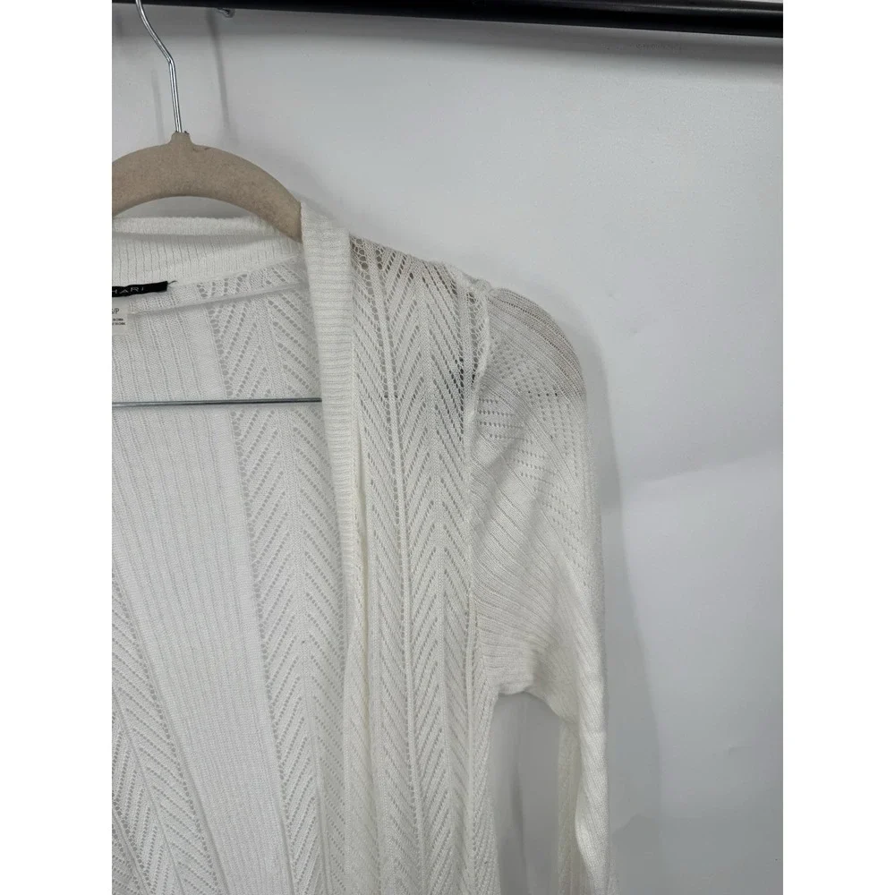 T Tahari Lightweight Open Long Cardigan Sweater Women Small White Whimsical